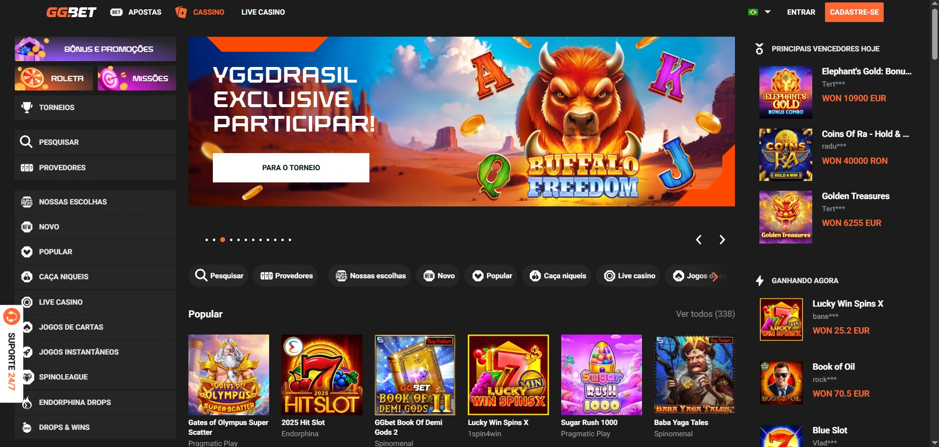 ggbet casino main page interface
